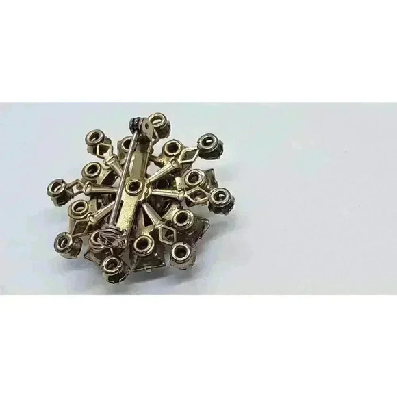Vintage AB Rhinestone Snowflake Starburst Statement Pin Brooch Atomic MCM - Picture 4 of 6